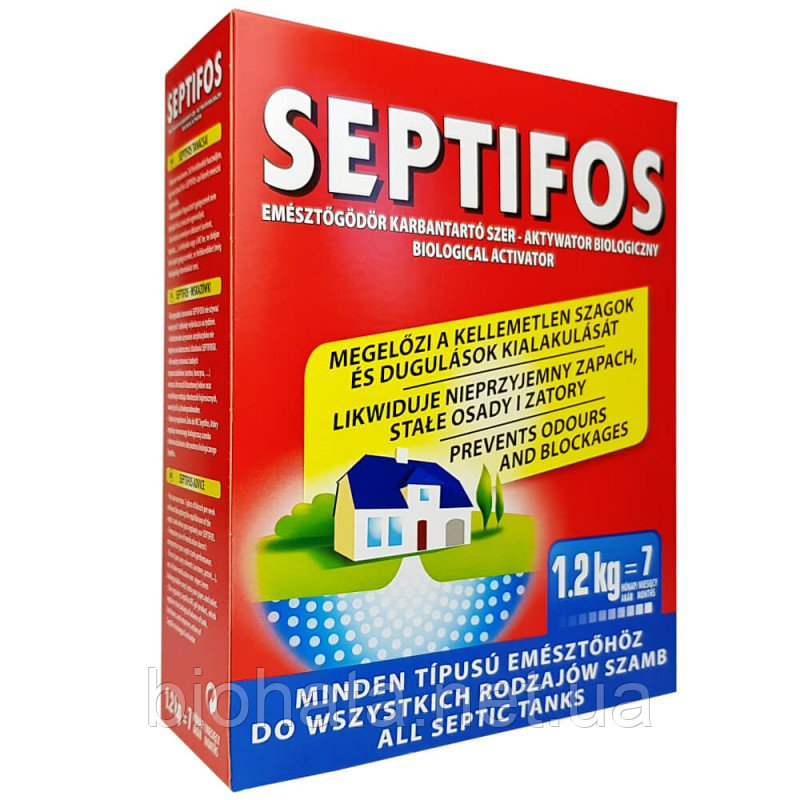 Біопрепарат для вигрібних ям, септиків, вуличних туалетів Septifos 1,2 кг, (пакет з міркою 36 порцій)